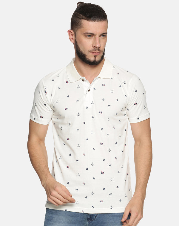 Men Printed Pure Cotton Polo Collar T-shirt